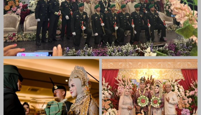 Penyerahan Mempelai oleh Perwira TNI AD, Resepsi Amelia Syifa–Putra Indriadi Berlangsung Sakral